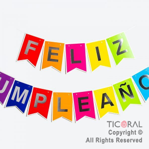 BANDERIN FELIZ CUMPLEAOS PARTY MULTICOLOR CON STAMPING x 1